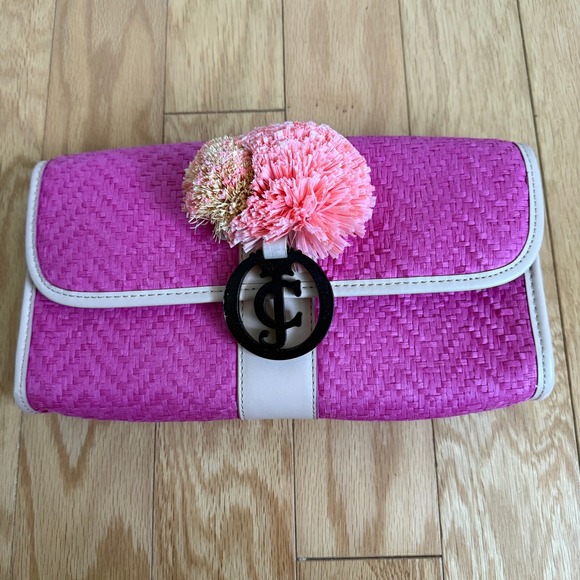 Juicy Couture Woven Clutch Purse with Pom Pom Accent‎ Party Bag - Picture 1 of 11